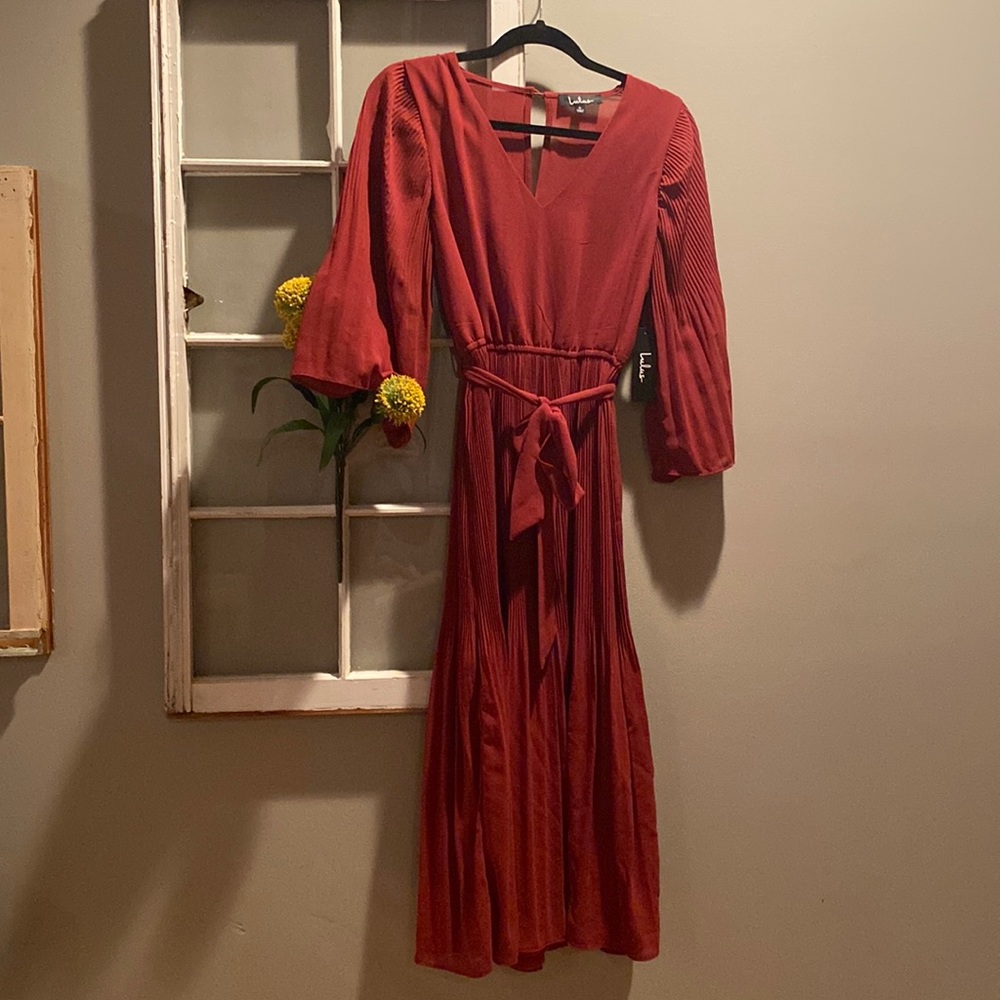 Lulus Maroon 3/4 Bell Sleeve Midi Dress Small